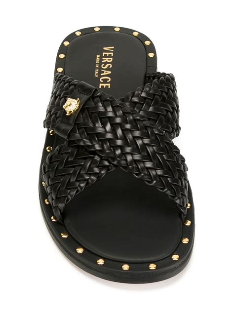 versace black braided sandals|versace denim sandals.